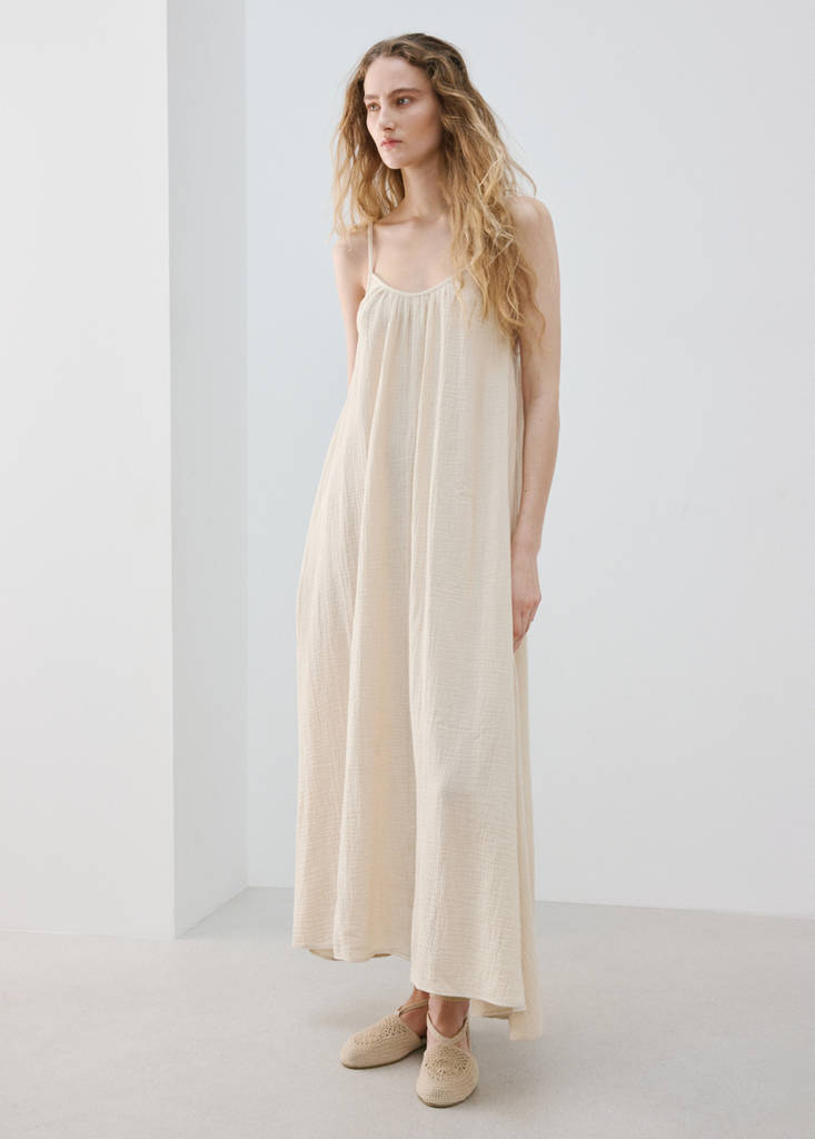 Long chiffon dress — Ecru