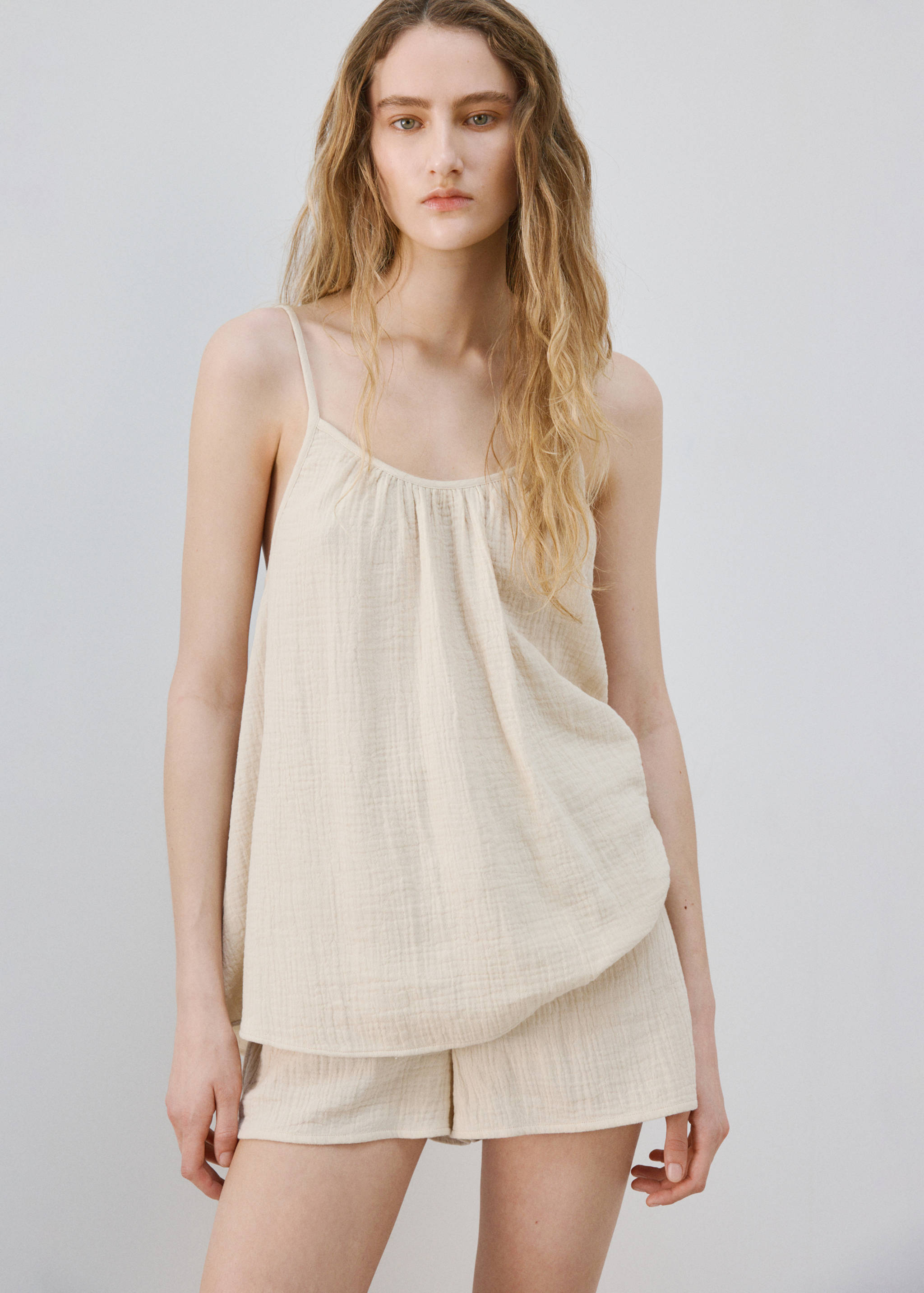 Unifarbenes Pyjama-Trägertop aus Baumwolle - Detail des Artikels 2