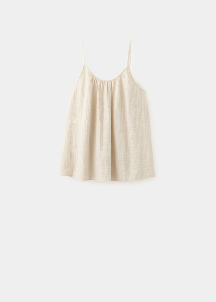 Plain cotton spaghetti-strap pyjama top — Ecru