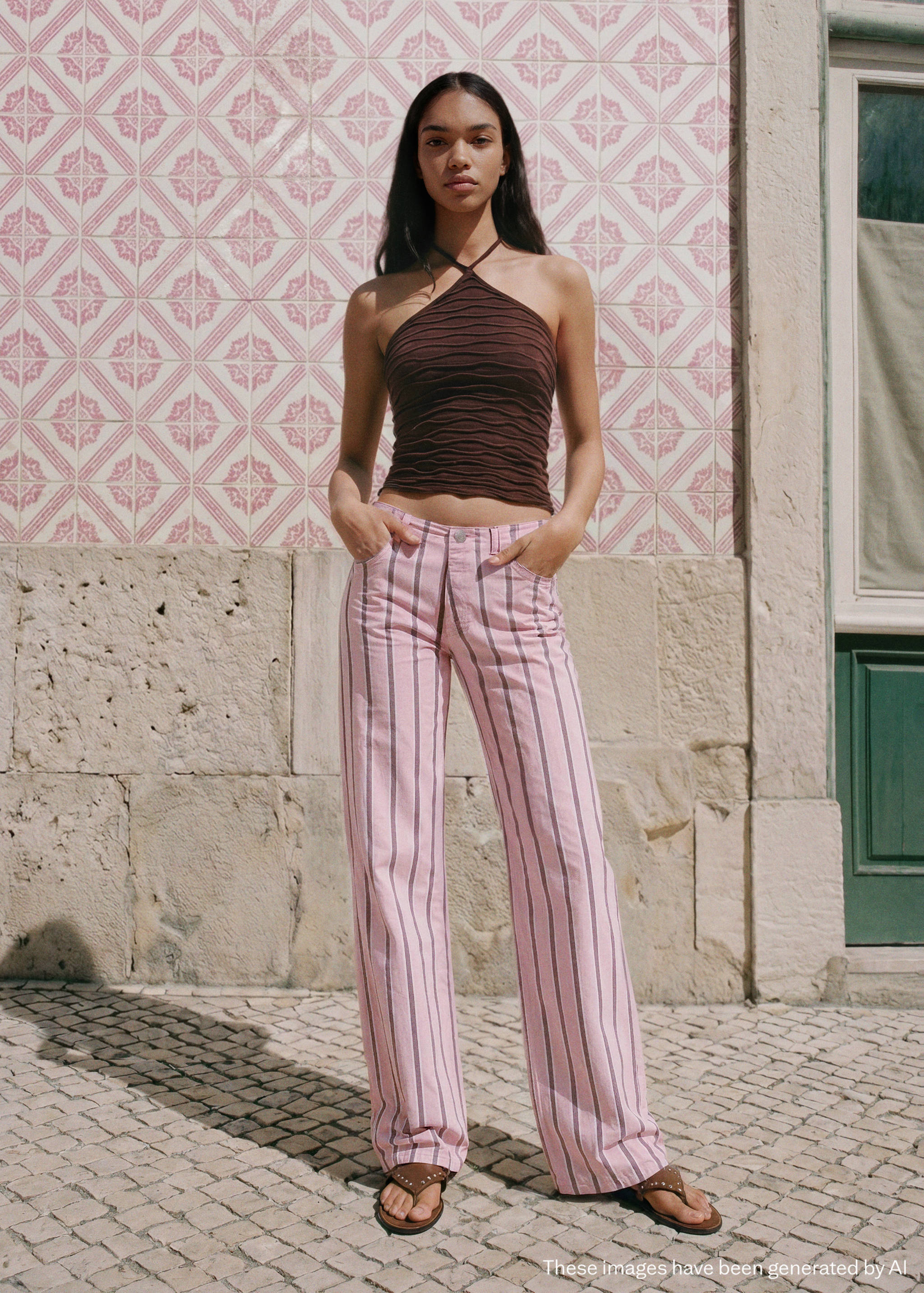 Texans cintura baixa estampat ratlles - Pla general