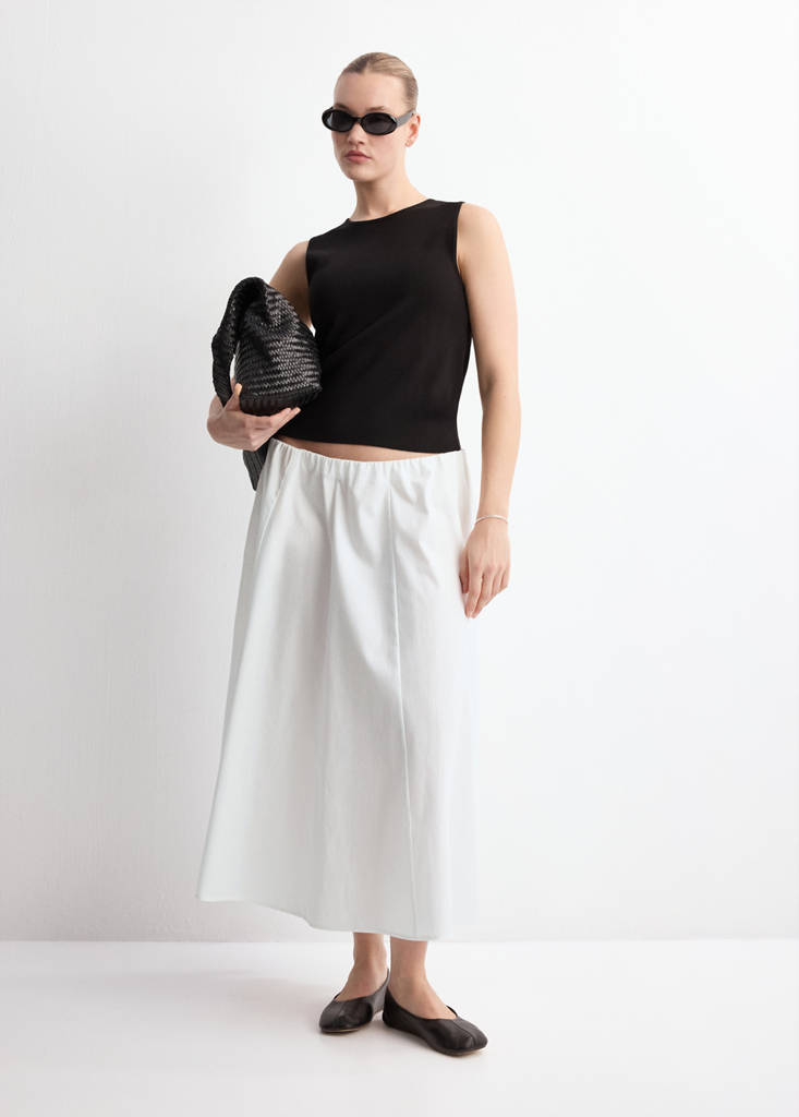 Flared cotton skirt — White