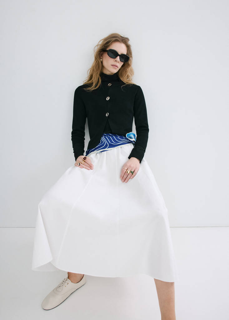 Flared cotton skirt — White