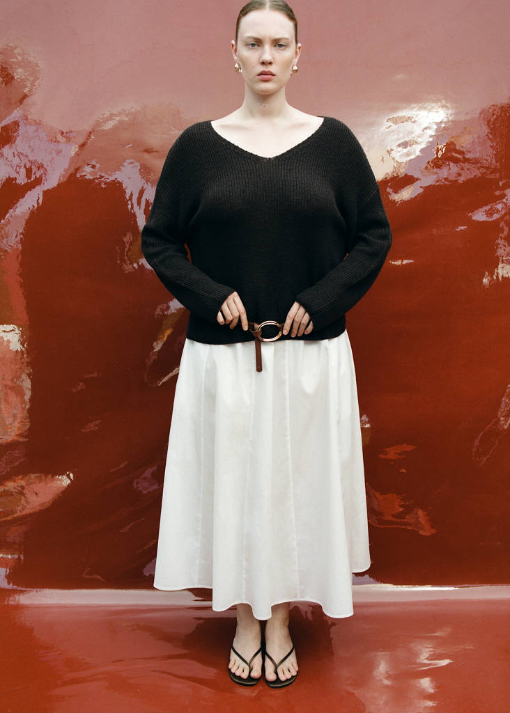 Flared cotton skirt — White