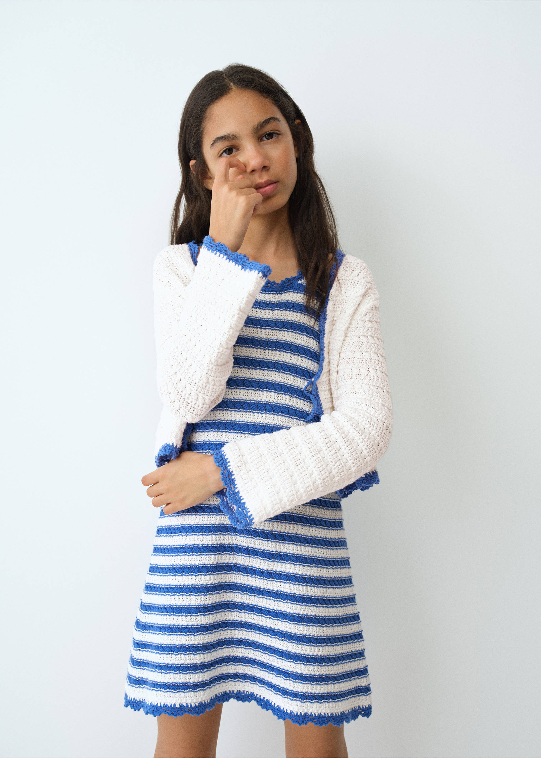 Striped openwork knitted dress - Medium plane, Vibrant blue. Ref: 27096733-00.