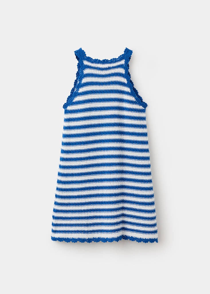 Striped openwork knitted dress — Vibrant blue