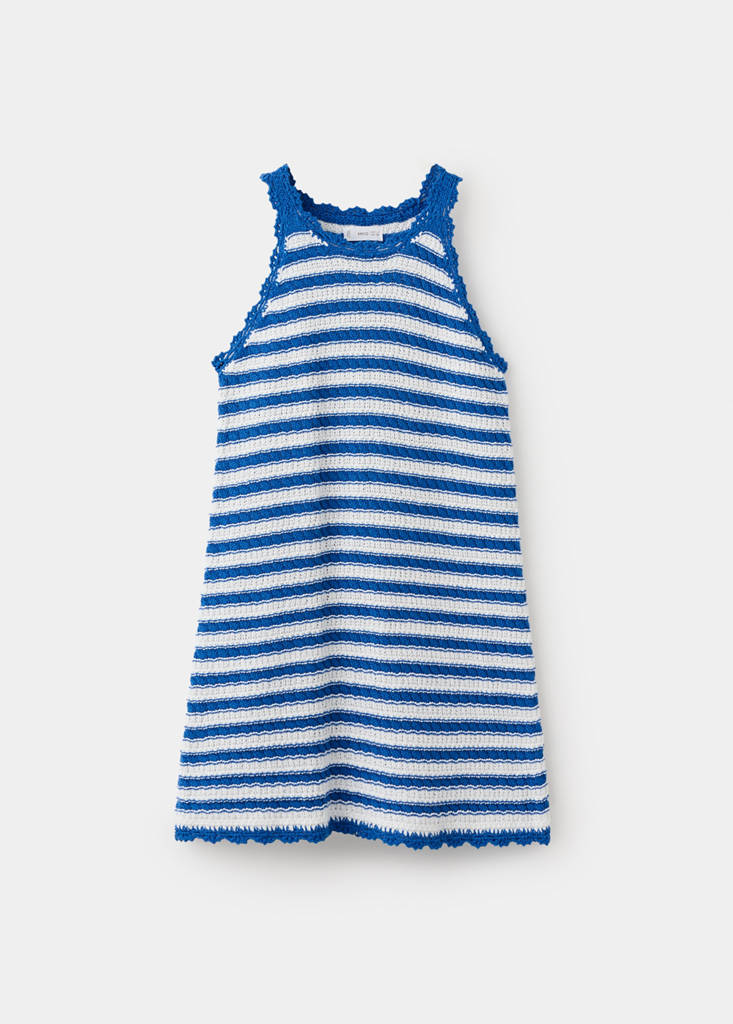 Striped openwork knitted dress — Vibrant blue