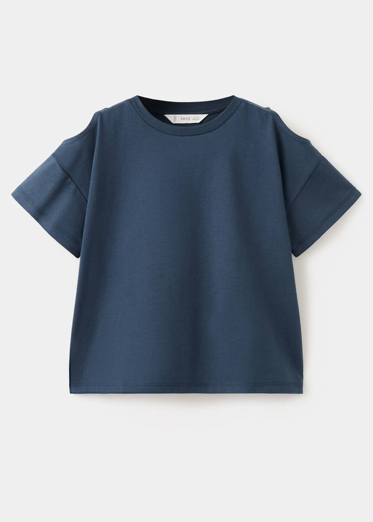 Off-the-shoulder cotton T-shirt — Navy