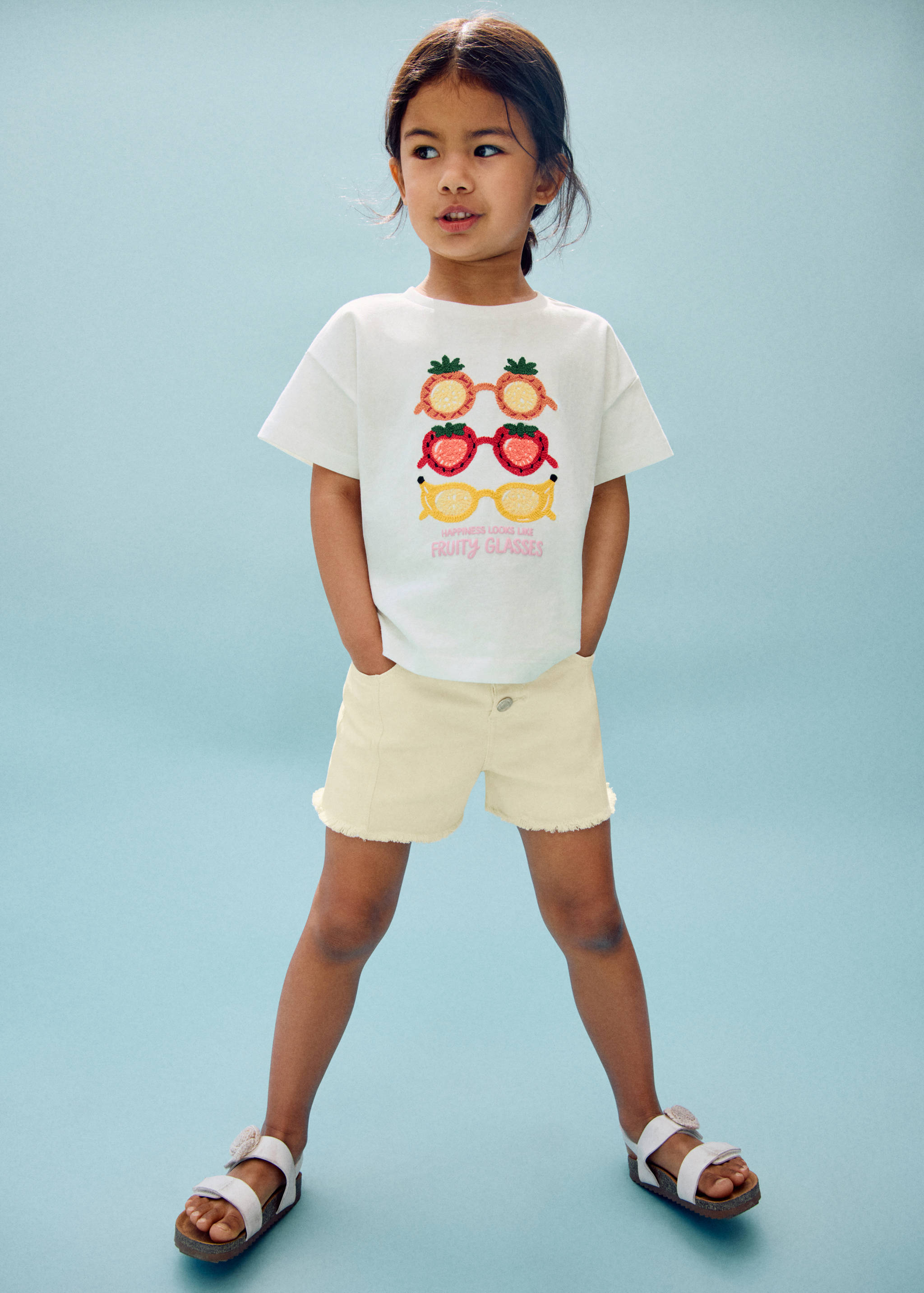 Denim shorts with buttons - General plane