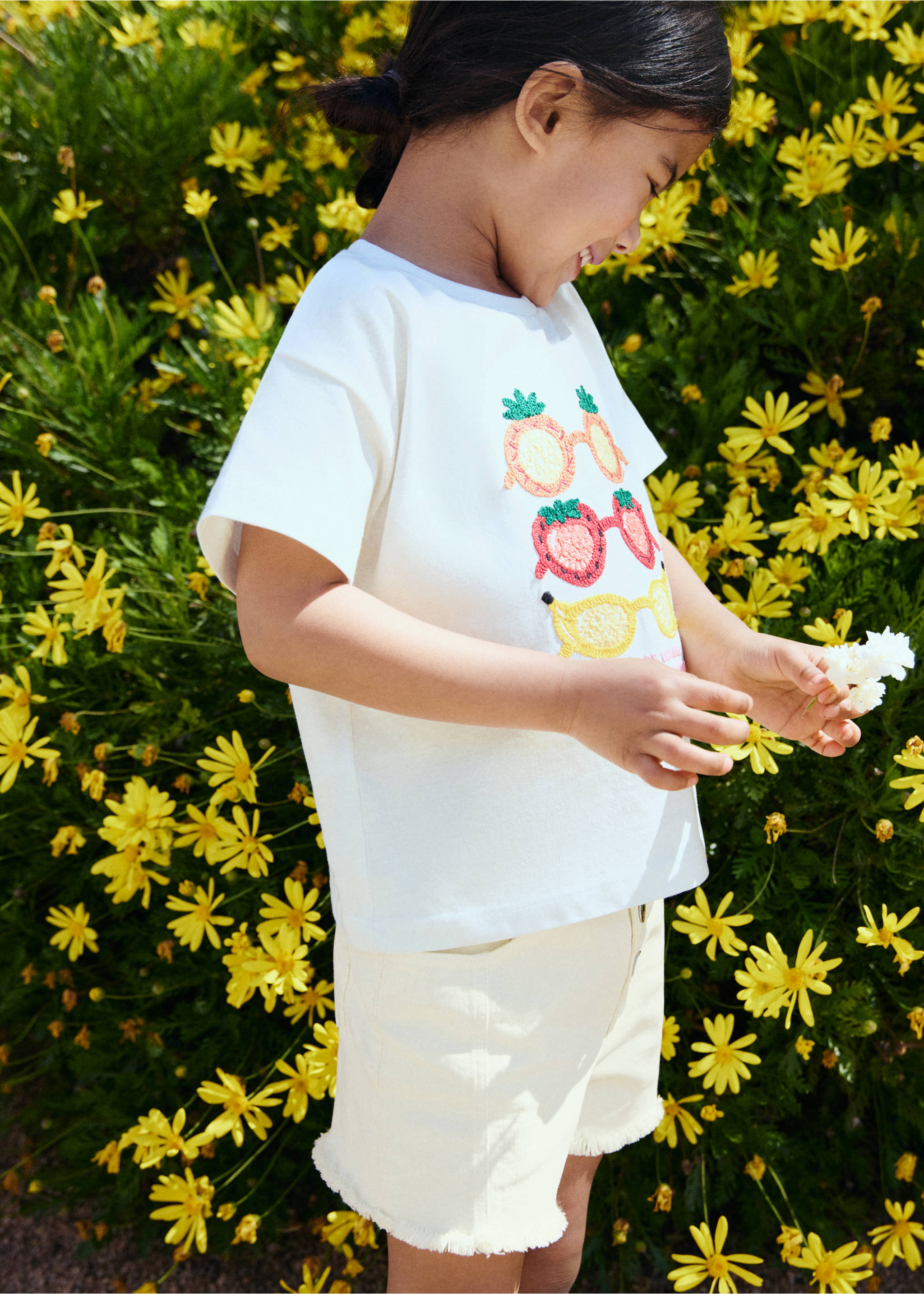 Denim shorts with buttons - Medium plane, Pastel Yellow. Ref: 27096736-00.