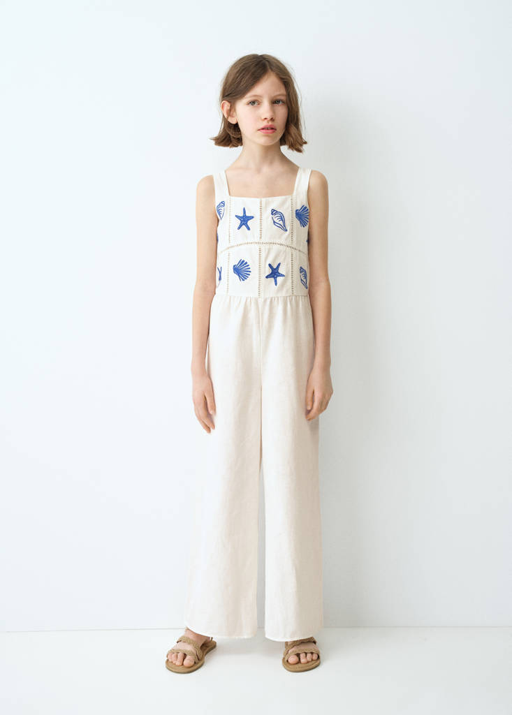 Long jumpsuit with embroidered details — White