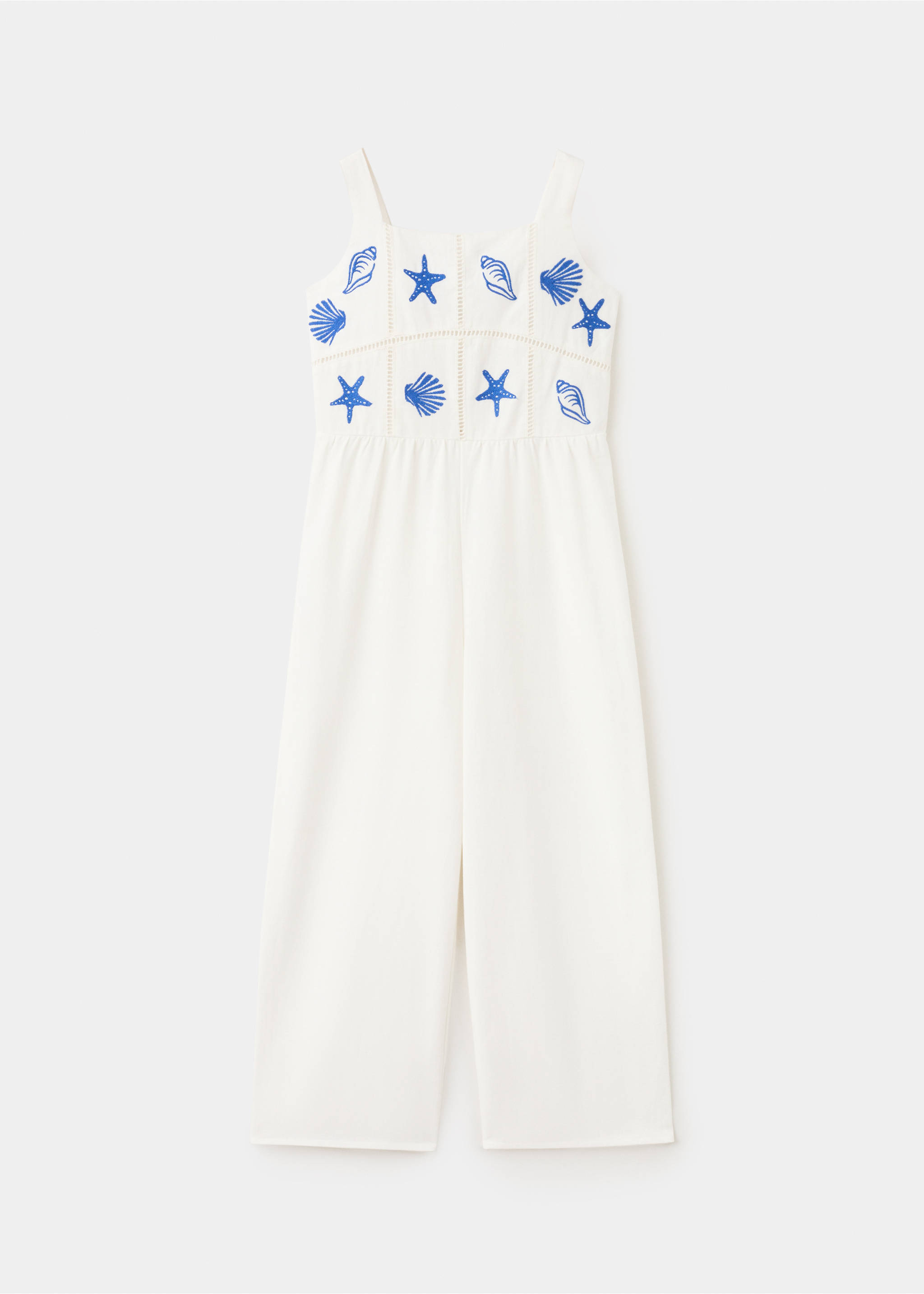 Long jumpsuit with embroidered details - Article without model, White. Ref: 27096738-00.