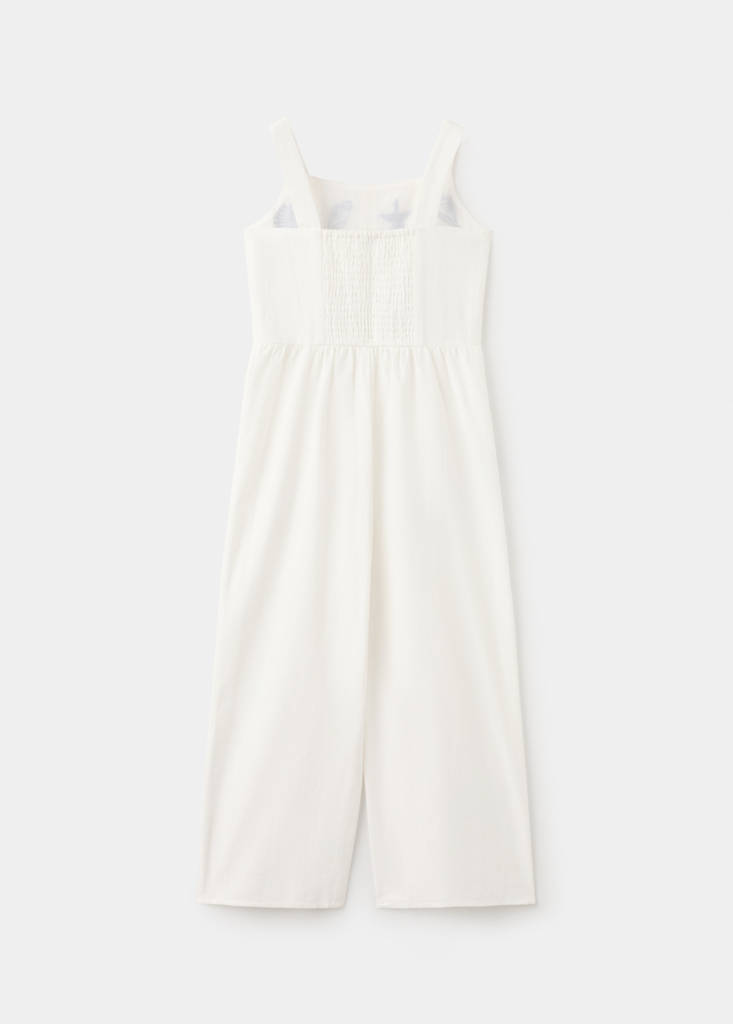 Long jumpsuit with embroidered details — White