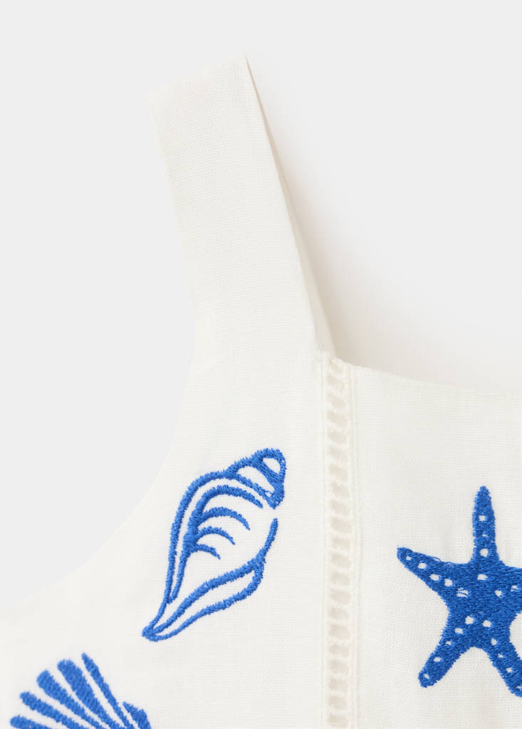 Long jumpsuit with embroidered details — White