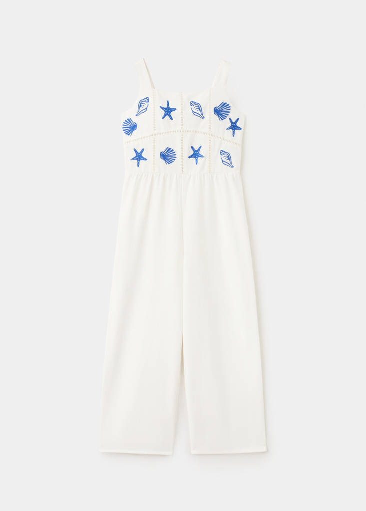 Long jumpsuit with embroidered details — White