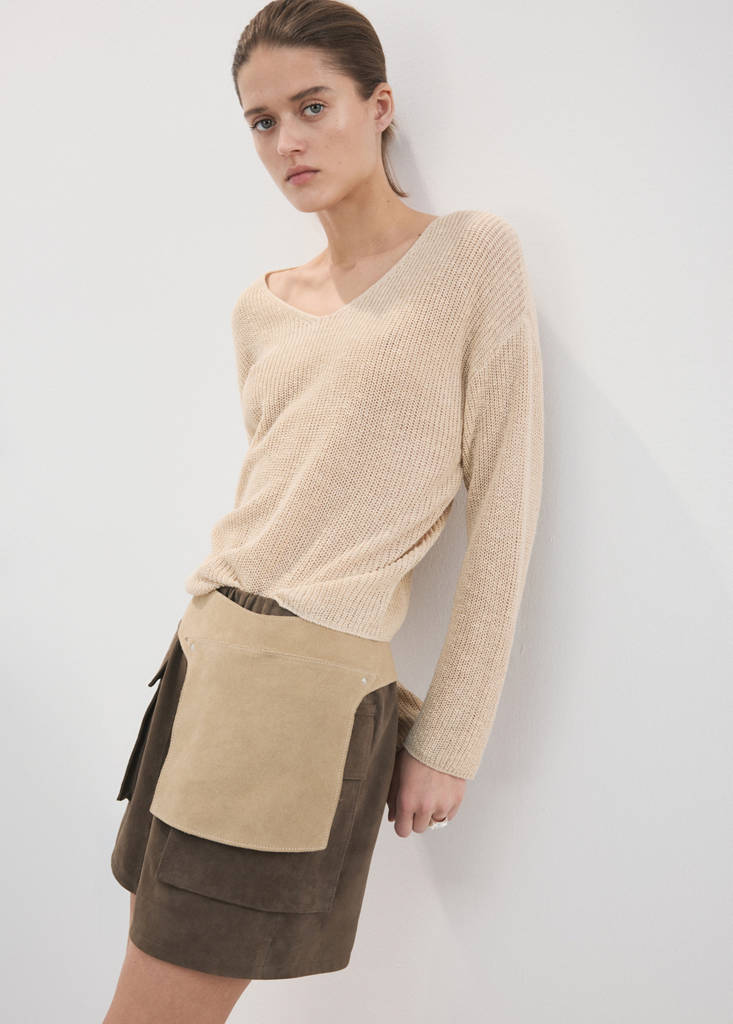 V-neck knitted sweater with lace pattern