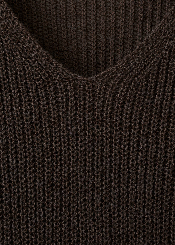 V-neck openwork knitted sweater — Chocolate