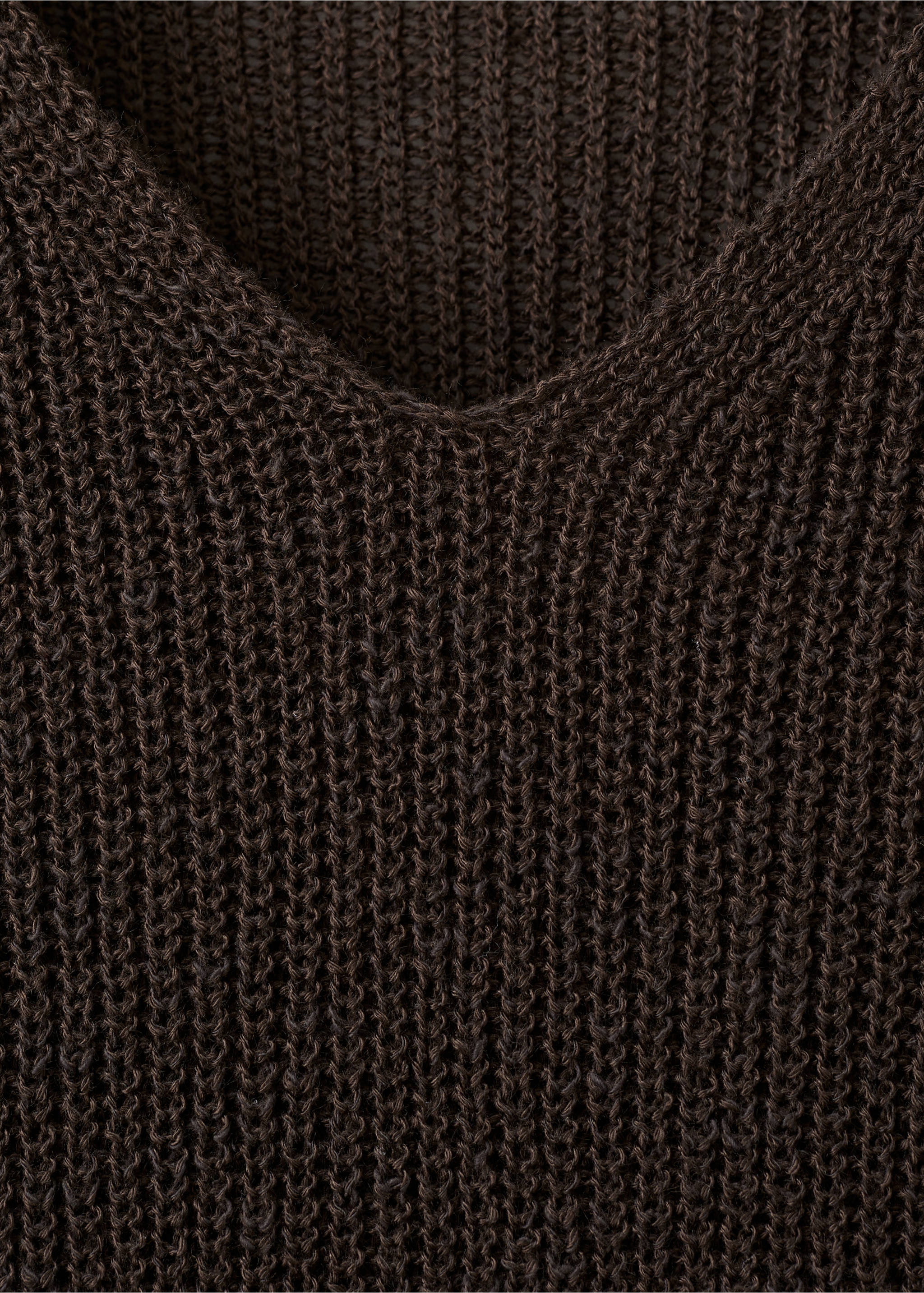V-neck openwork knitted sweater - Details of the article 0, Chocolate. Ref: 27097136-00.