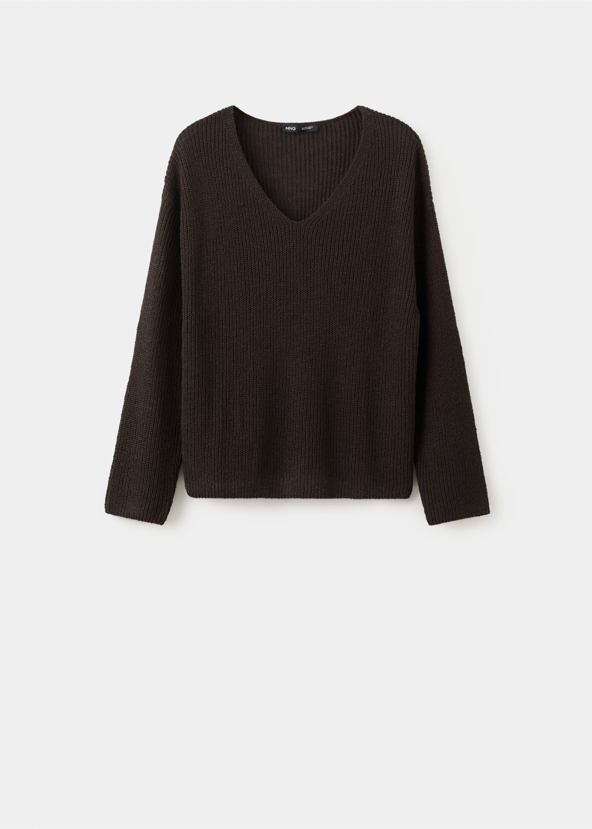 V-neck openwork knitted sweater - Article without model, Chocolate. Ref: 27097136-00.