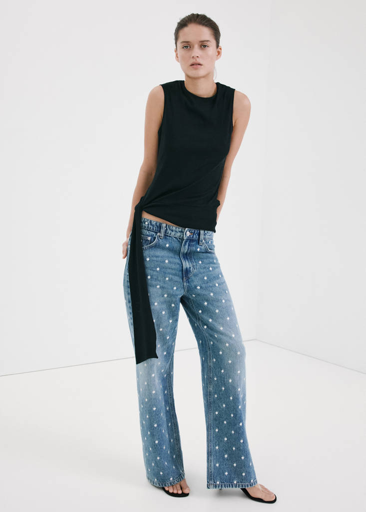 Polka dot straight-leg jeans — Medium Blue