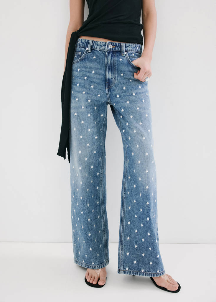 Polka dot straight-leg jeans — Medium Blue