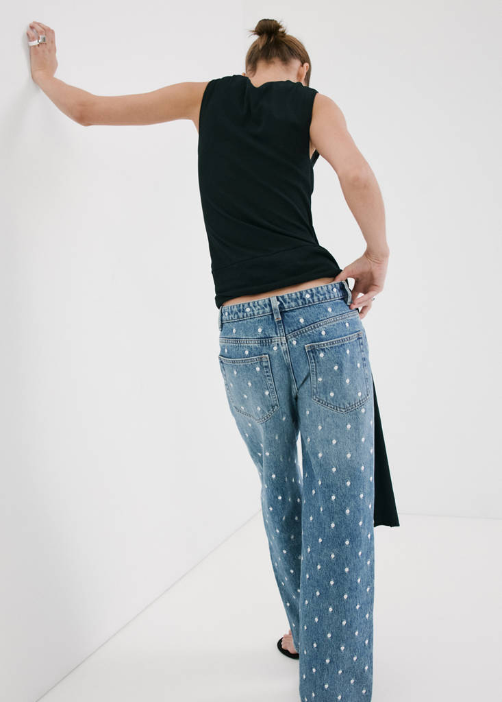 Polka dot straight-leg jeans — Medium Blue