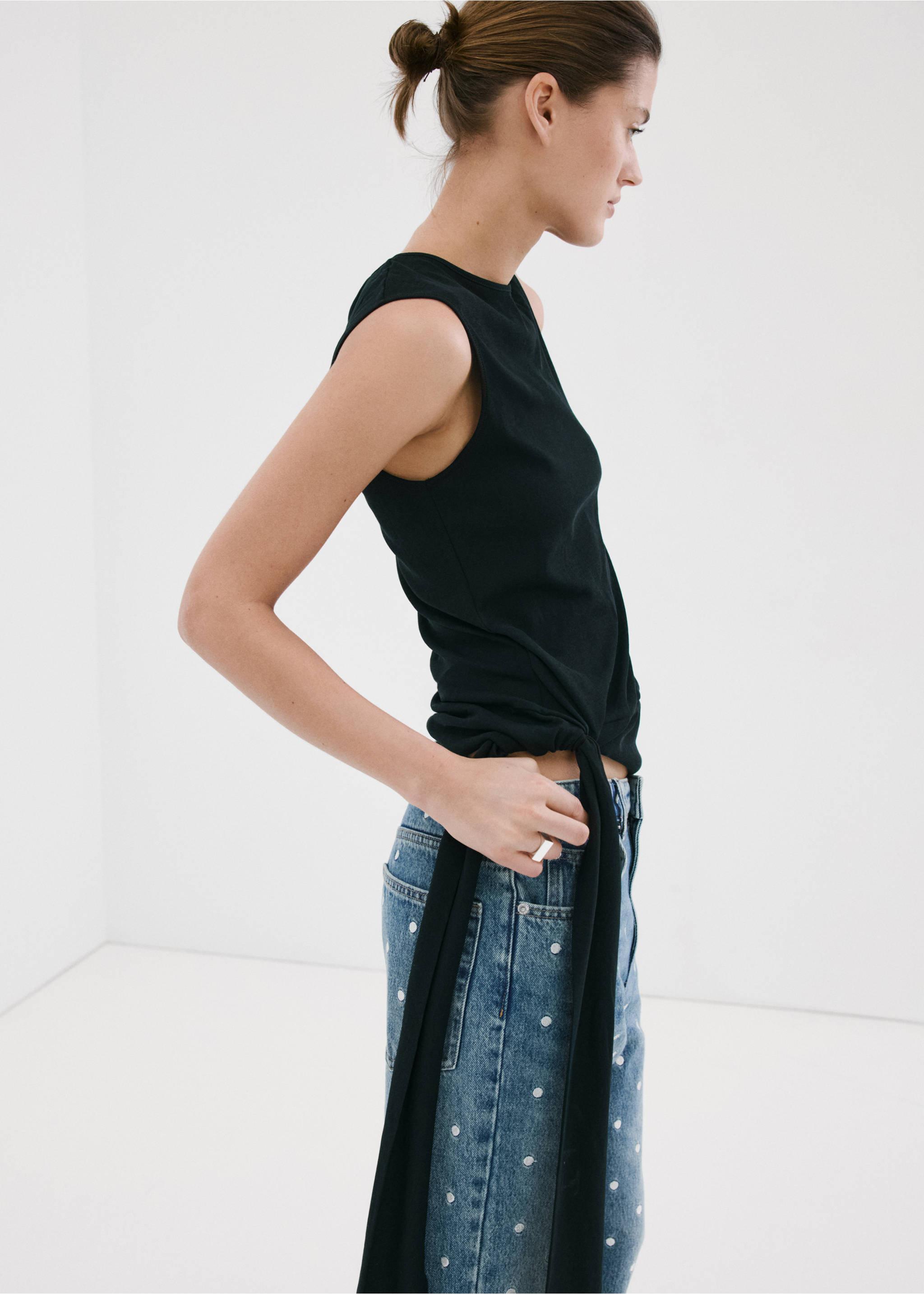 Jean droit à pois - Détail de l'article 1, Bleu moyen. Ref: 27097137-00.