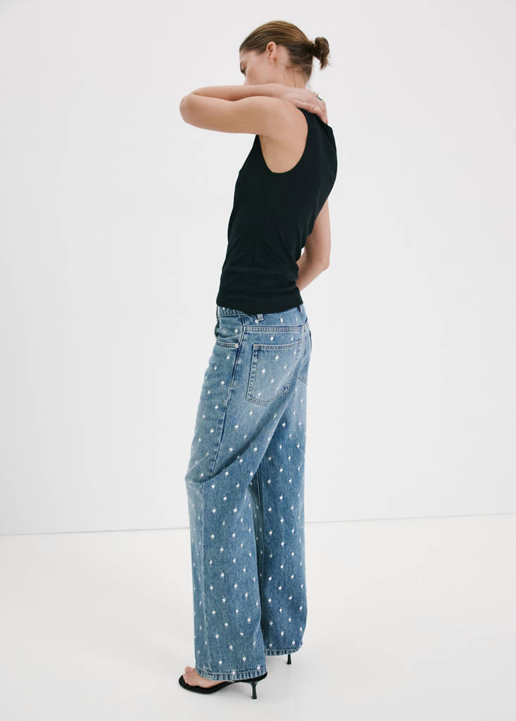 Polka dot straight-leg jeans — Medium Blue