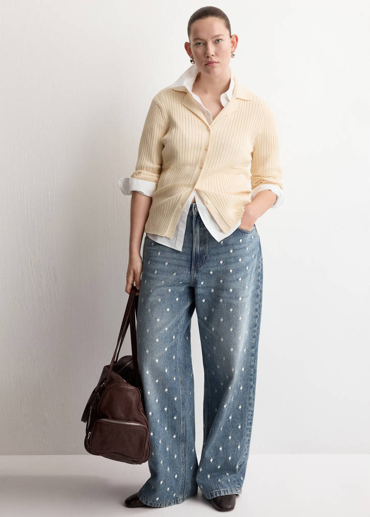 Polka dot straight-leg jeans — Medium Blue