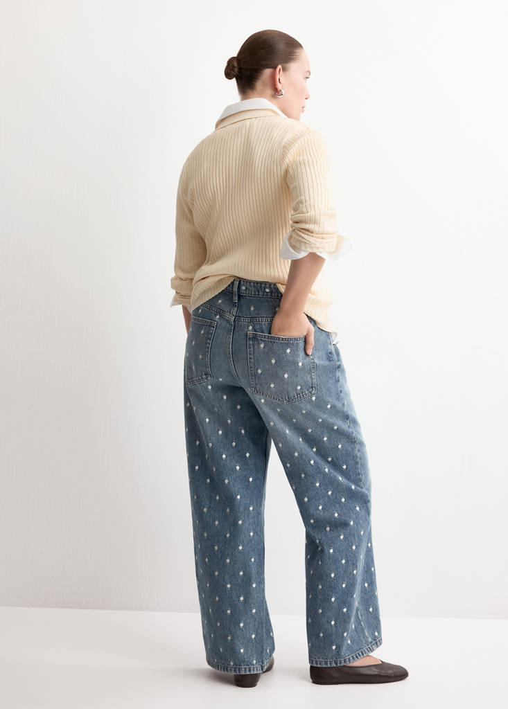 Polka dot straight-leg jeans — Medium Blue