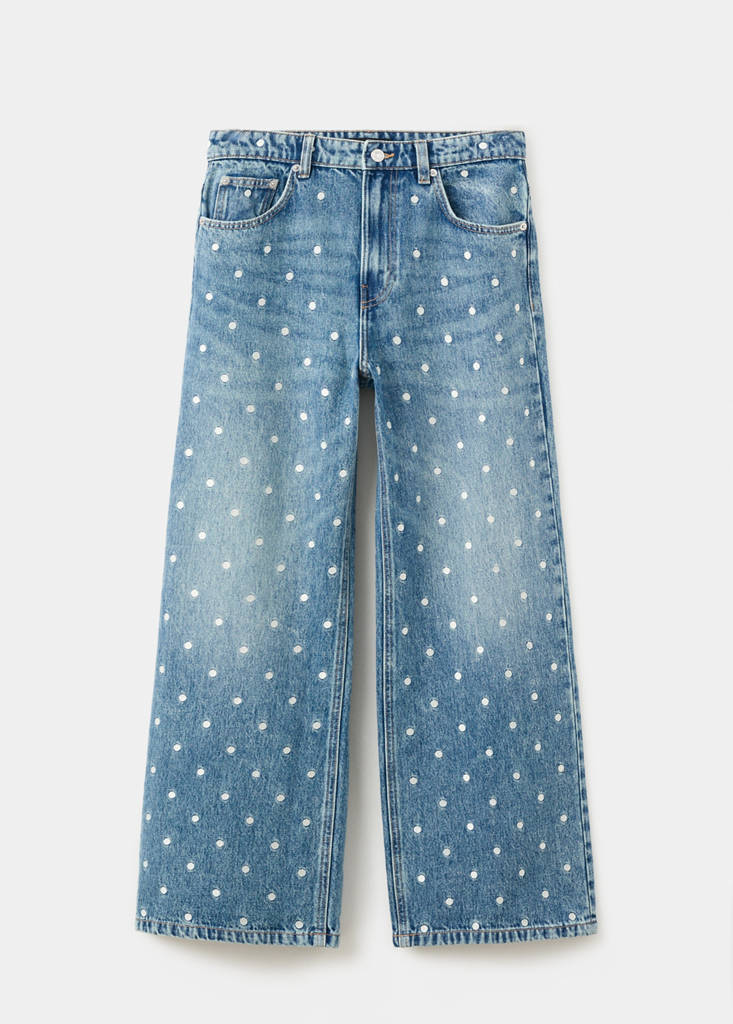 Polka dot straight-leg jeans — Medium Blue