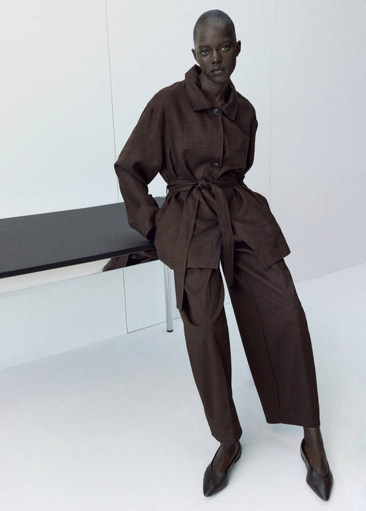 Linen jacket with belt — Chocolate