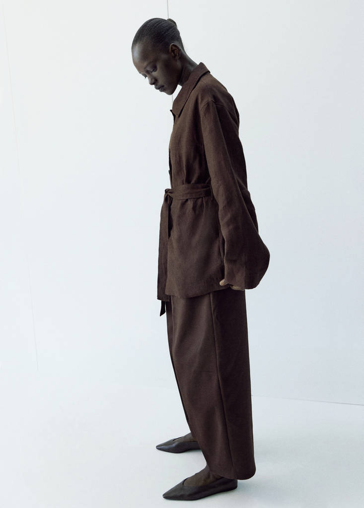 Linen jacket with belt — Chocolate