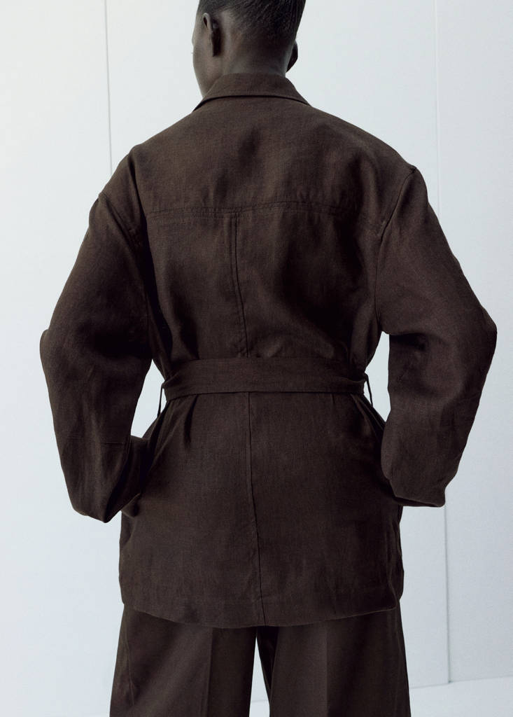 Linen jacket with belt — Chocolate