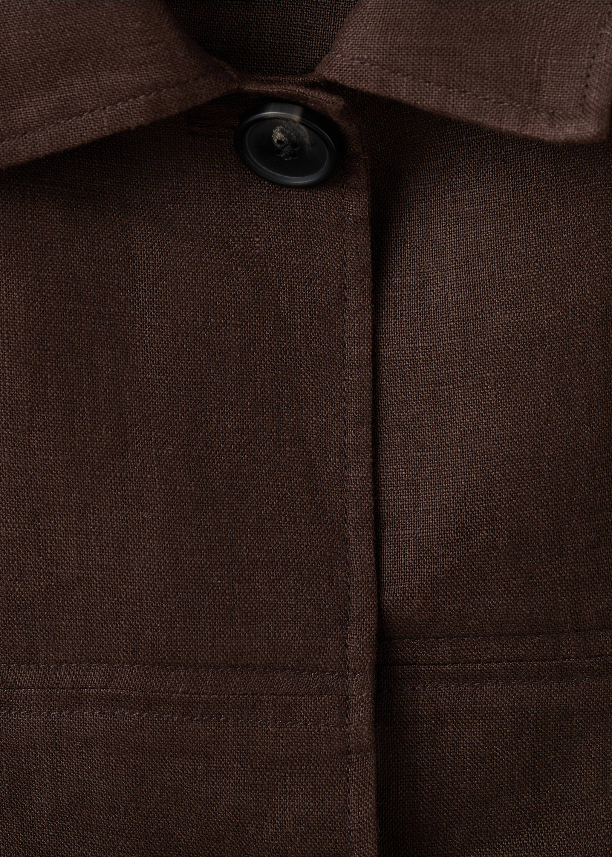 Linen jacket with belt - Details of the article 8, Chocolate. Ref: 27097138-00.