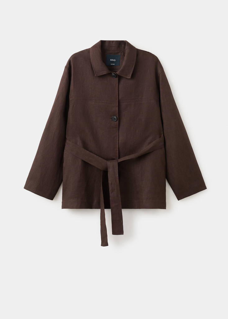 Linen jacket with belt — Chocolate