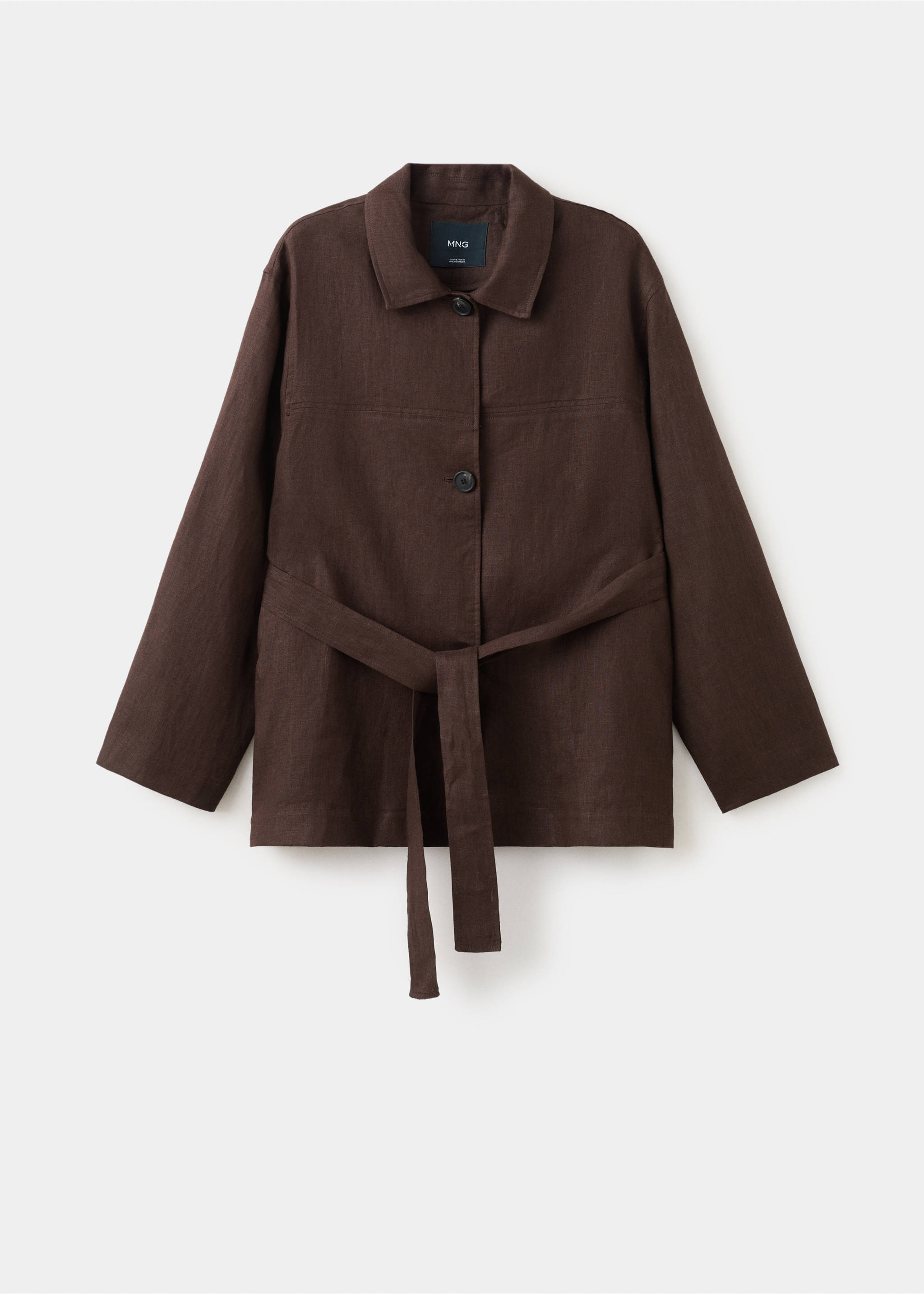 Linen jacket with belt - Article without model, Chocolate. Ref: 27097138-00.