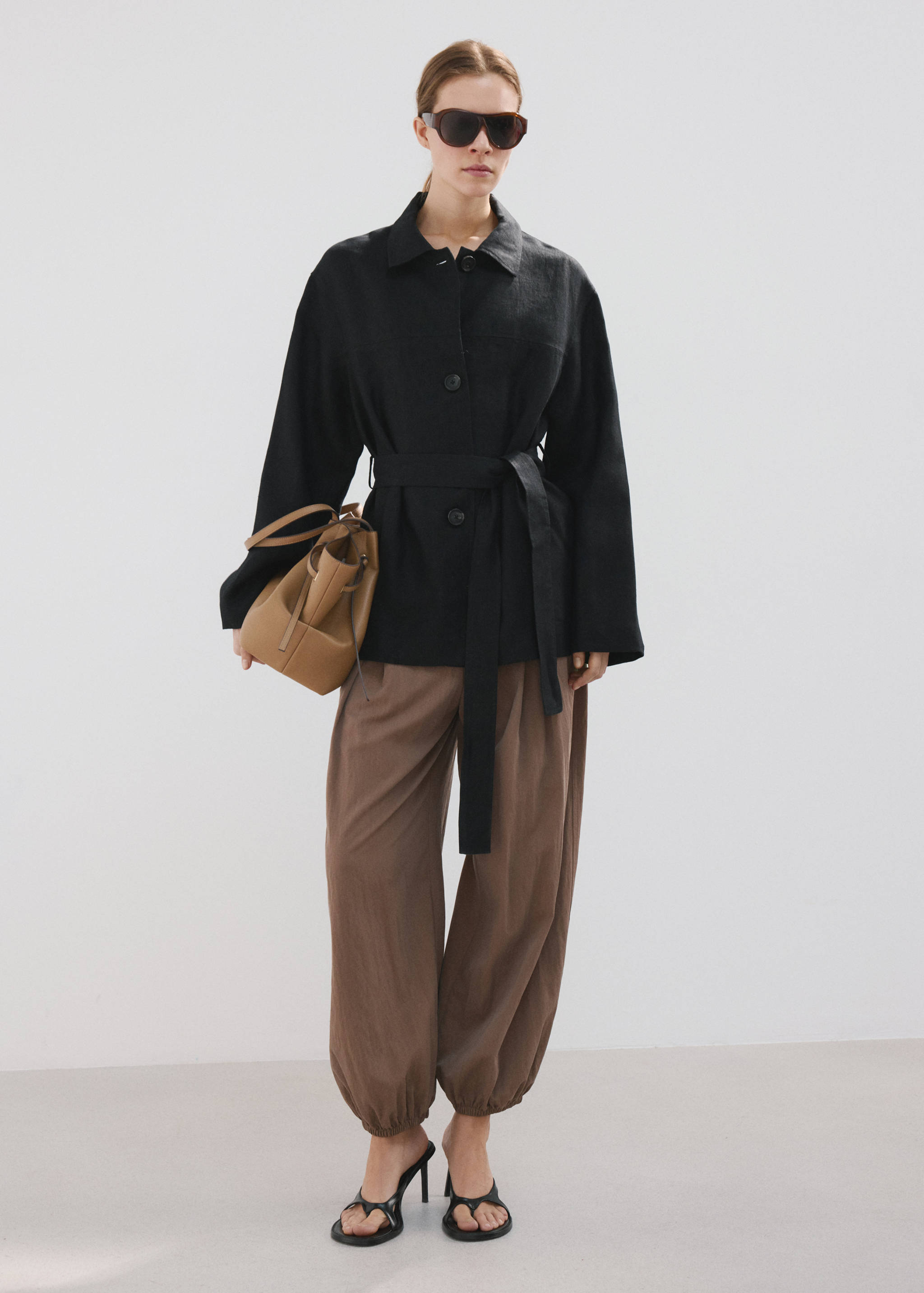 Linen jacket with belt - General plane