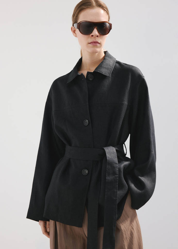 Linen jacket with belt — Black