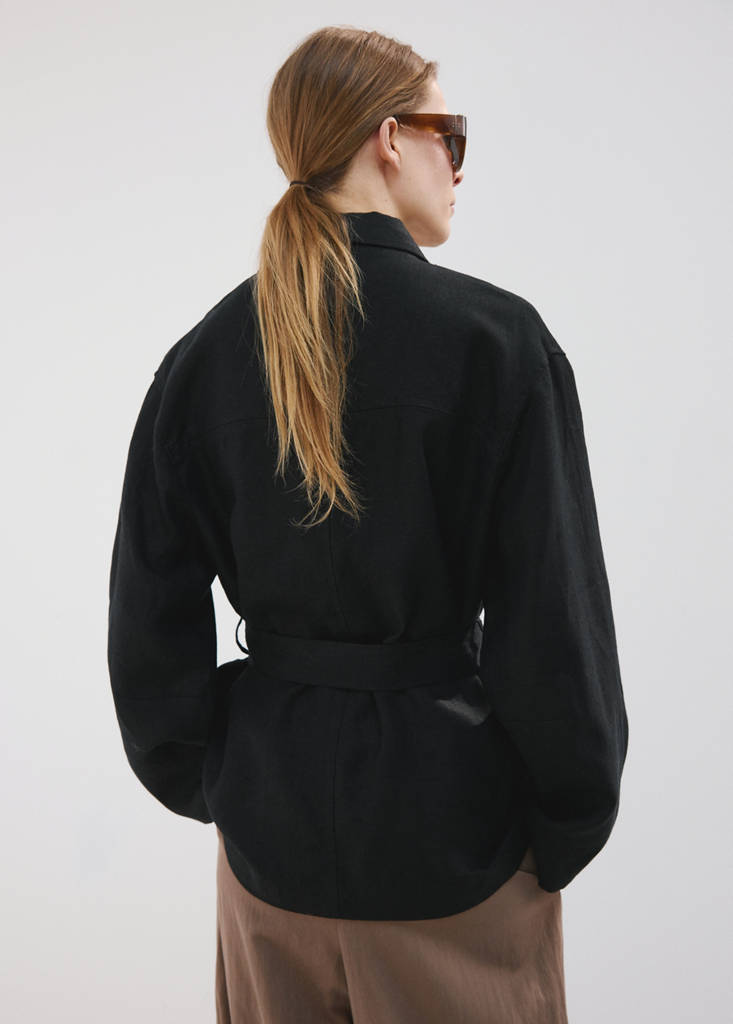 Linen jacket with belt — Black