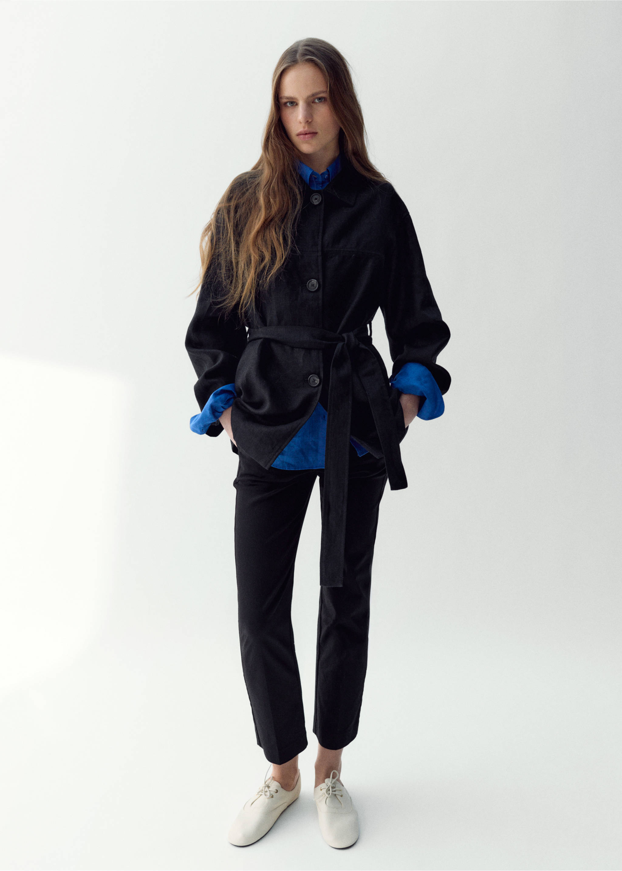 Gilet lin ceinture - Plan général, Noir. Ref: 27097138-01.