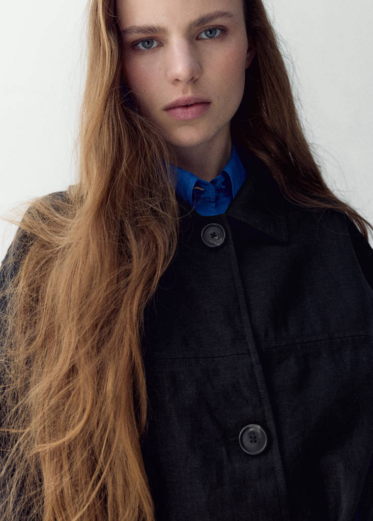 Linen jacket with belt — Black