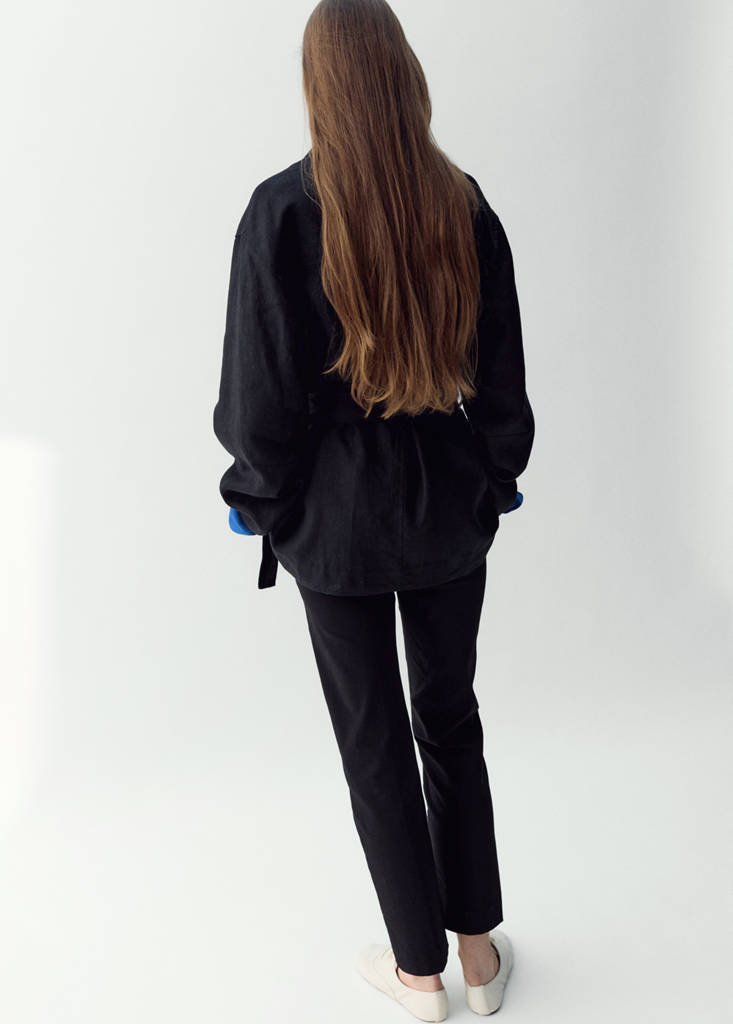 Linen jacket with belt — Black