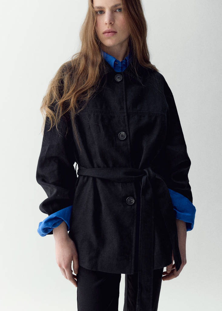Linen jacket with belt — Black