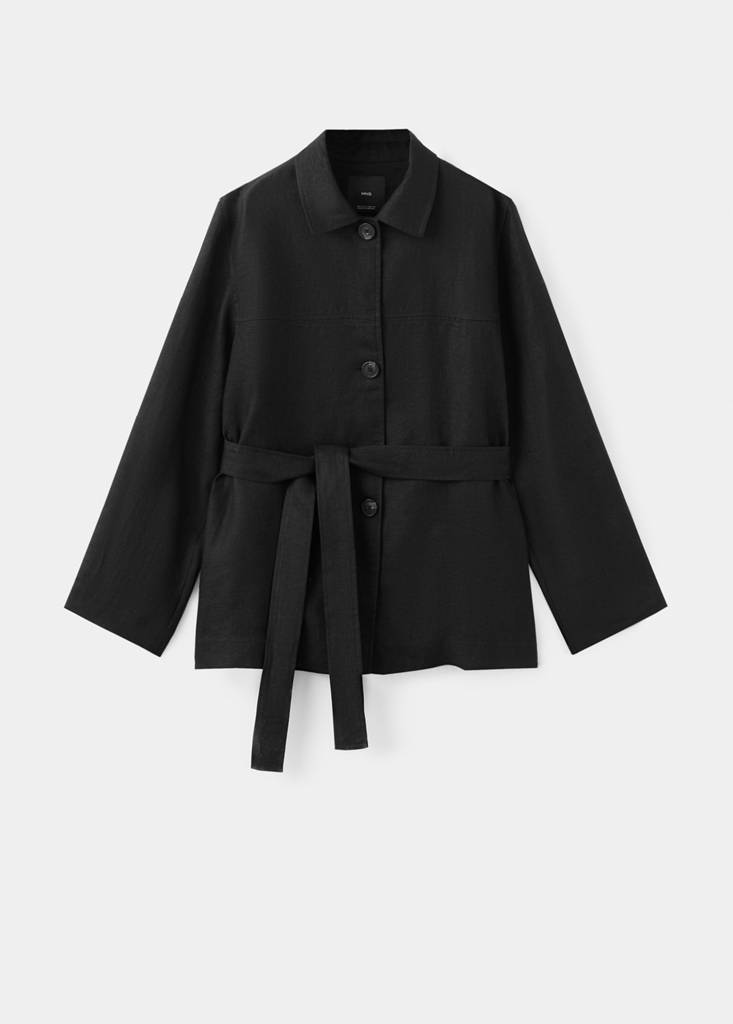 Linen jacket with belt — Black