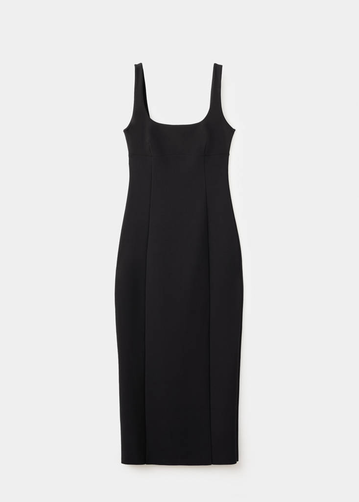 V-neckline fitted dress — Black