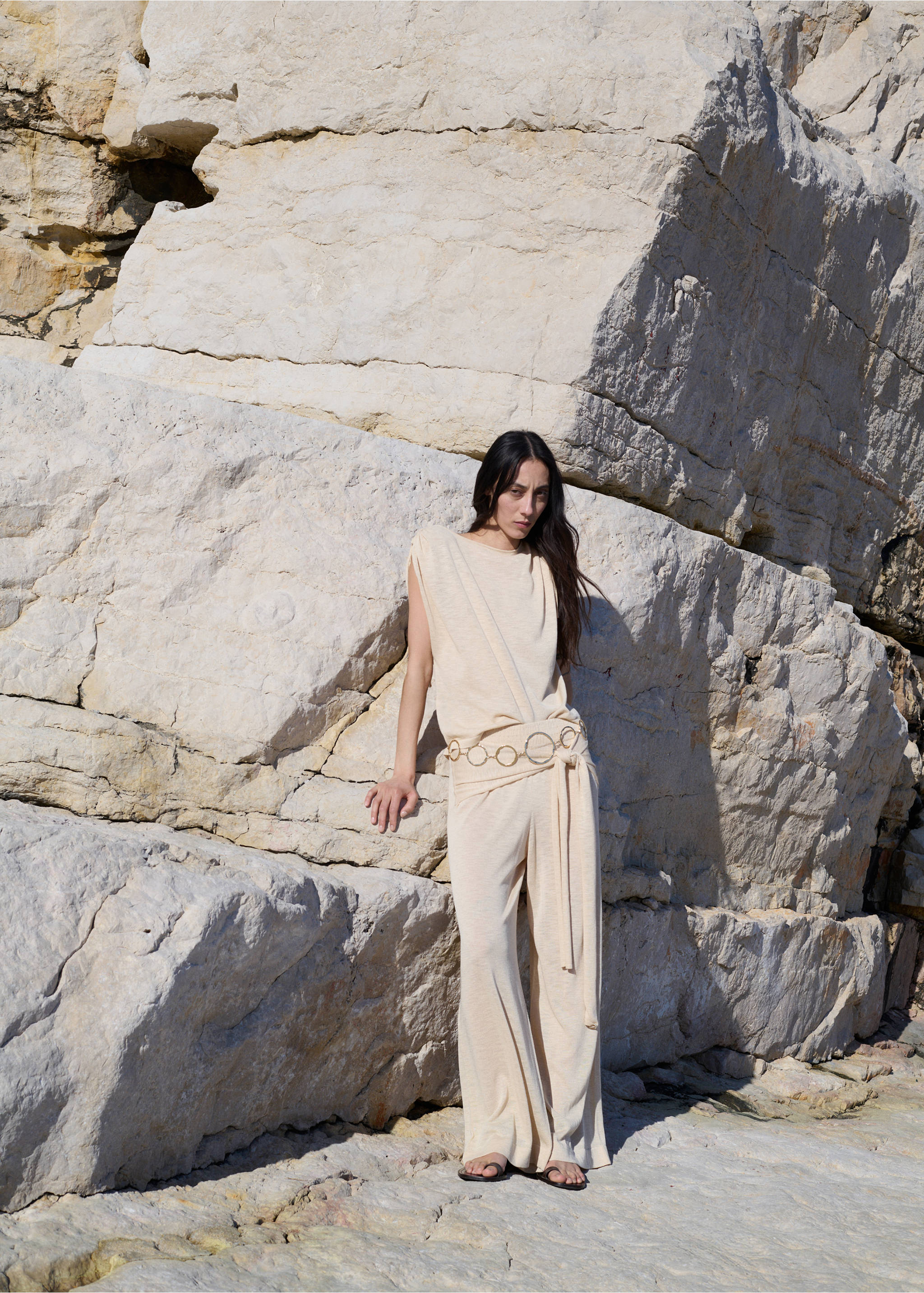 Fine knit trousers with knot detail - General plane, Ecru. Ref: 27097143-00.