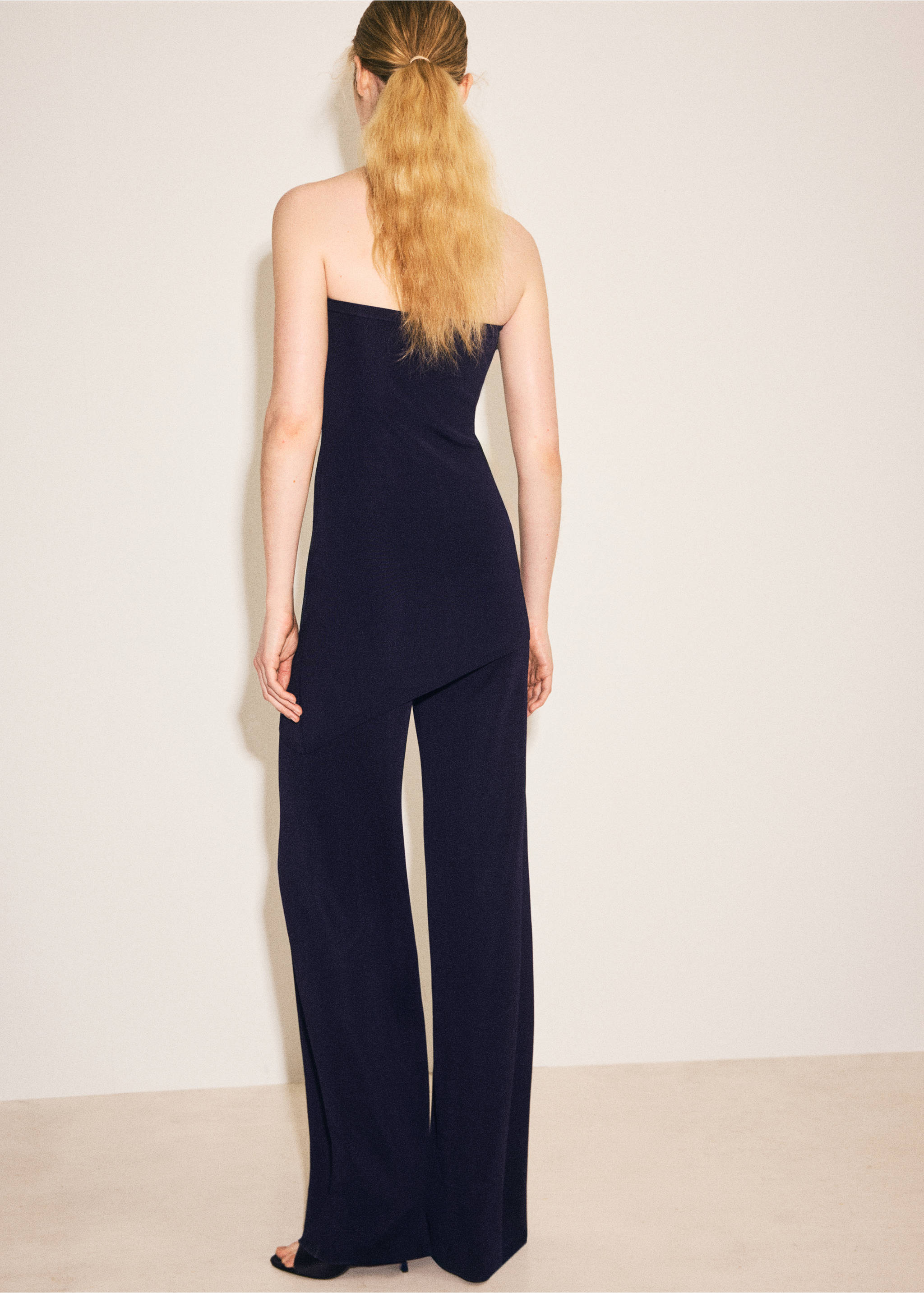 Pantalón punto wide leg - Reverso del artículo, Azul marino. Ref: 27097144-00.