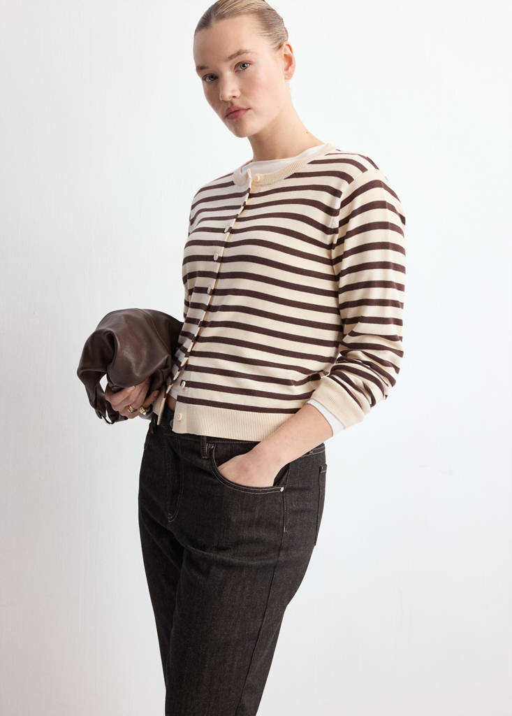 Stripped knit cardigan — Chocolate