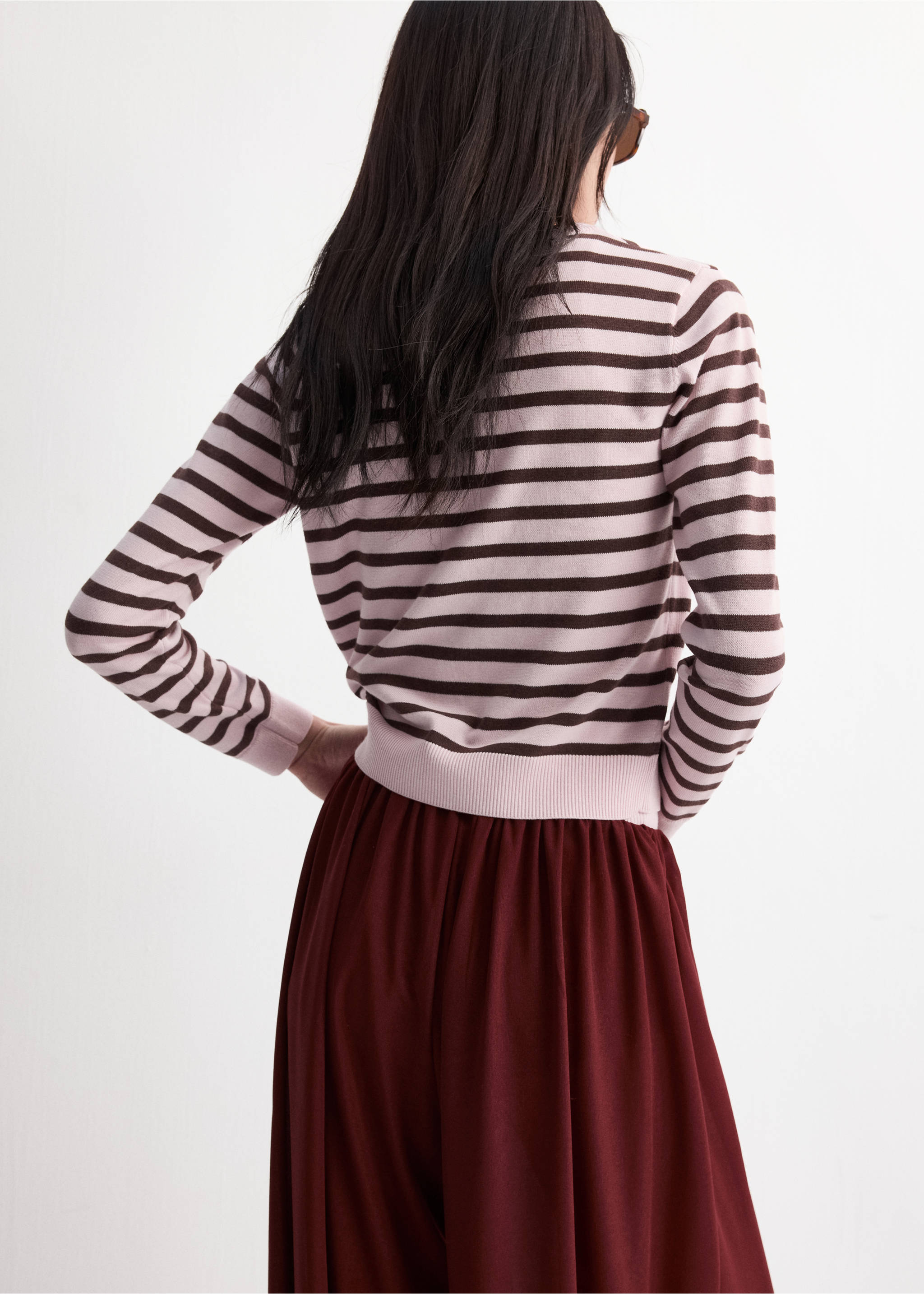 Stripped knit cardigan - Reverse of the article, Pink. Ref: 27097145-00.
