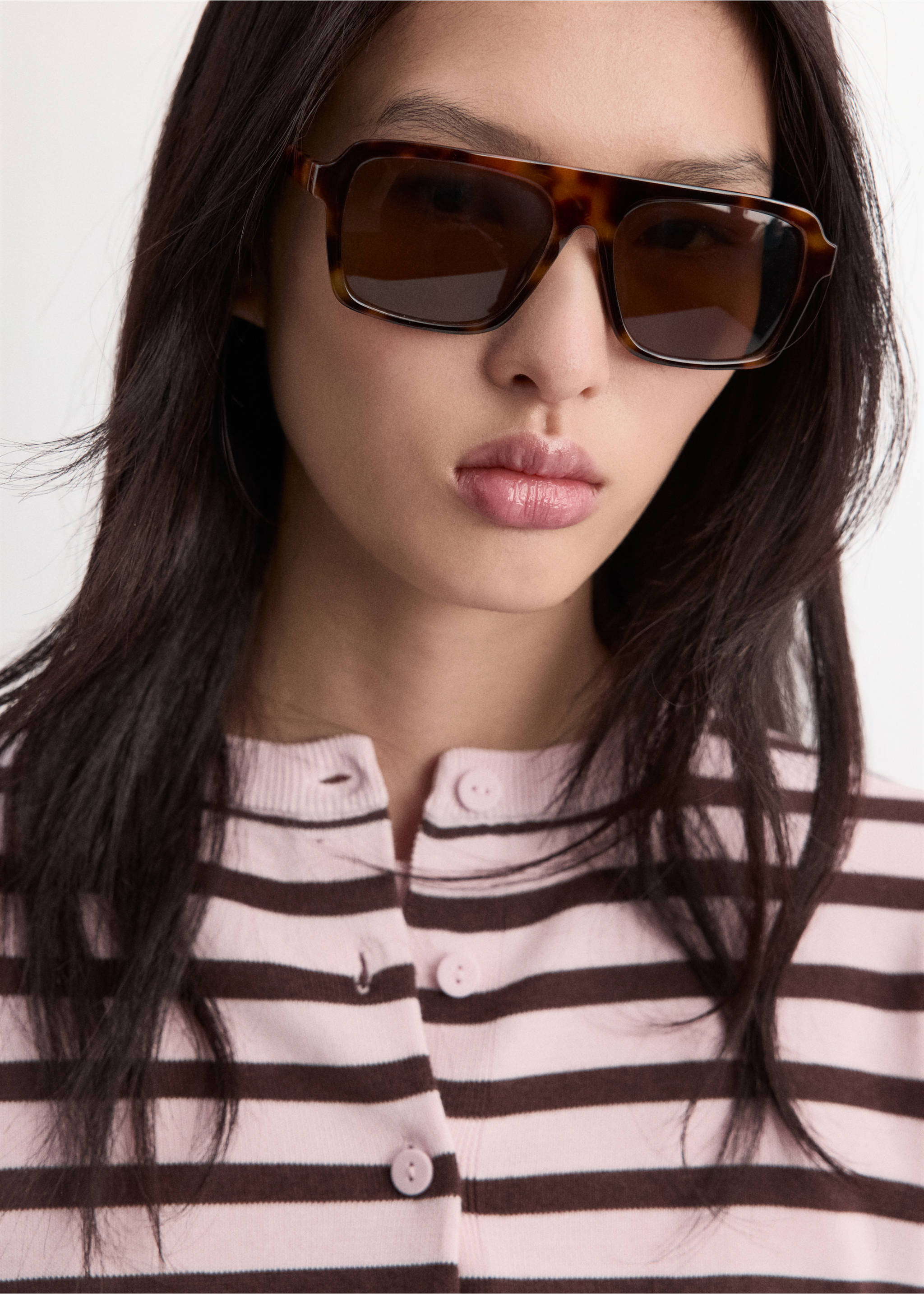 Stripped knit cardigan - Details of the article 1, Pink. Ref: 27097145-00.